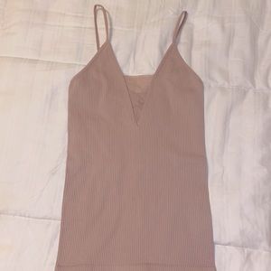 Free People Intimates Mauve pink ribbed V mesh insert adjustable spaghetti strap